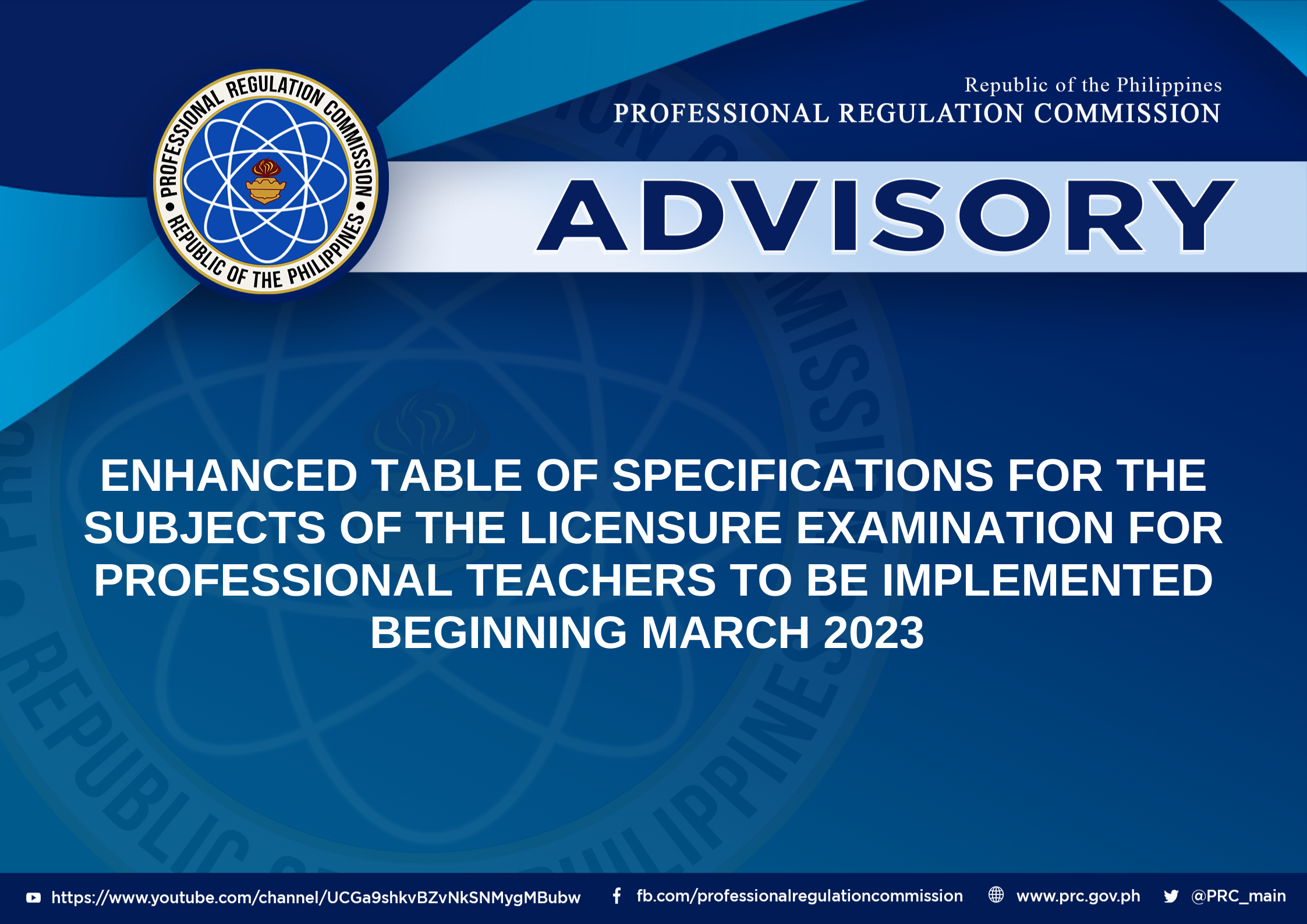 Enhanced Table of Specifications for the Subjects of the Licensure